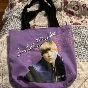 Justin Bieber Purple Tote Bag with Black Handles